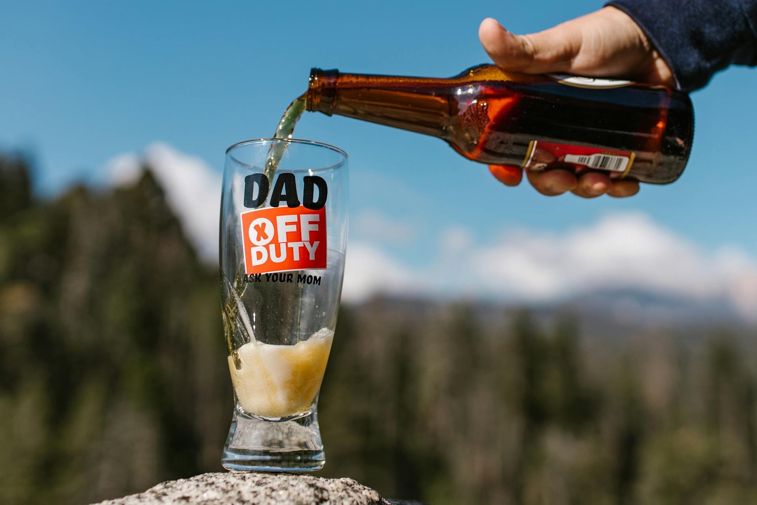 raise a drink to dad with a glass of beer saying dad off duty