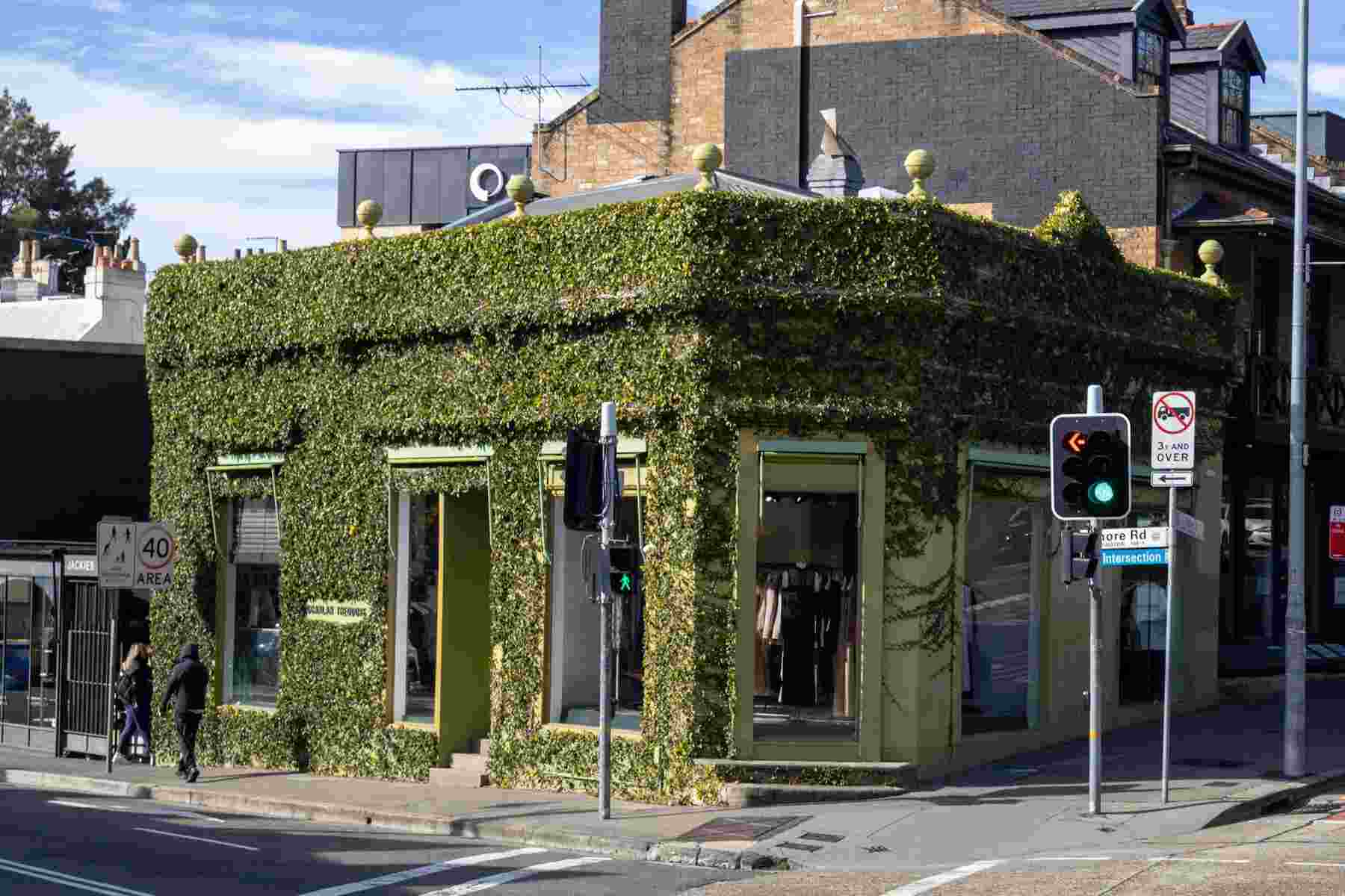 eco- friendly pub exterior covered with vines