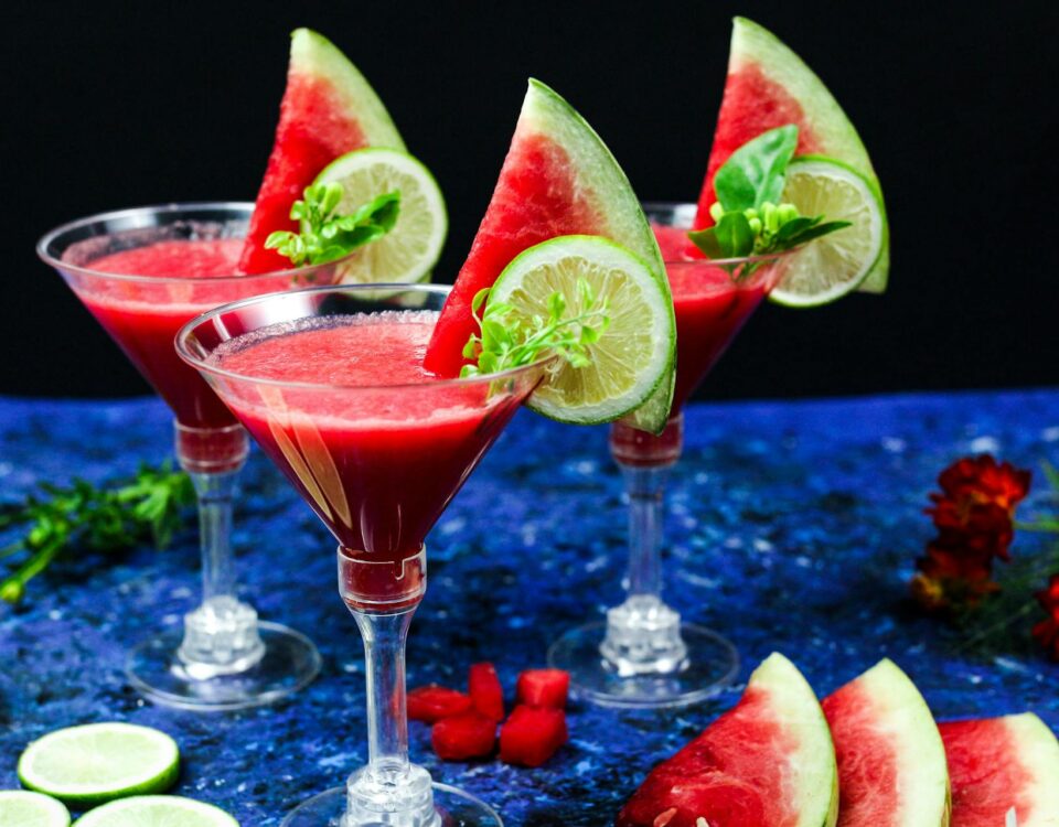 crushed watermelon drink in cocktail glass illustrating mocktail magic