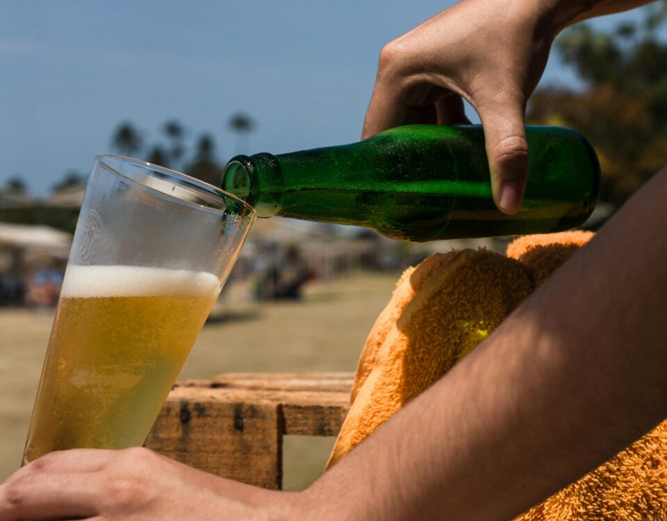 beer served outside as part of your summer survival kit
